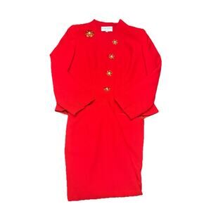 Lily & Taylor Red Skirt Suit Womens 14 Jeweled Button Peplum Jacket USA